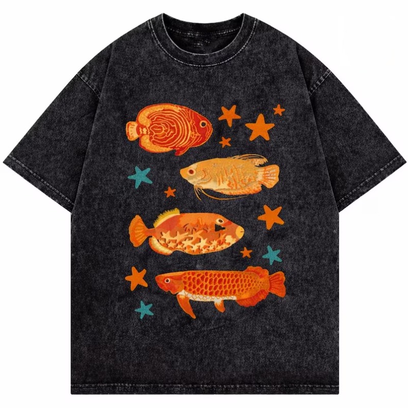 Aquarium Marine Color - Kaos Cetak Ikan Tropis Vintage Washed,